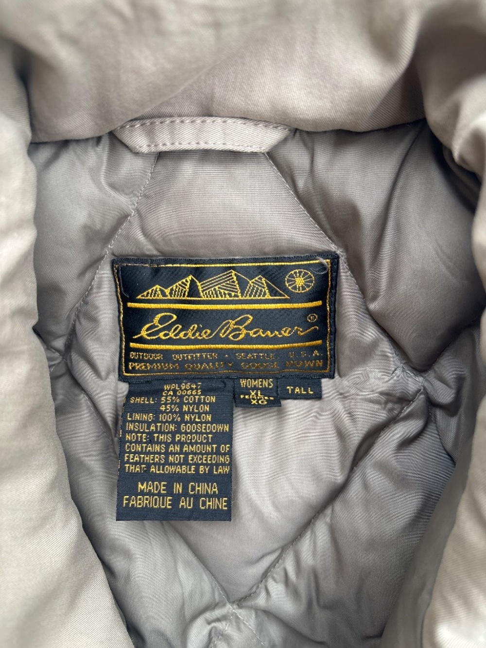 Vintage 90s Eddie Bauer Goose Down Parka Women’s XL Tall Taupe Puffer Coat. - Picture 2 of 5